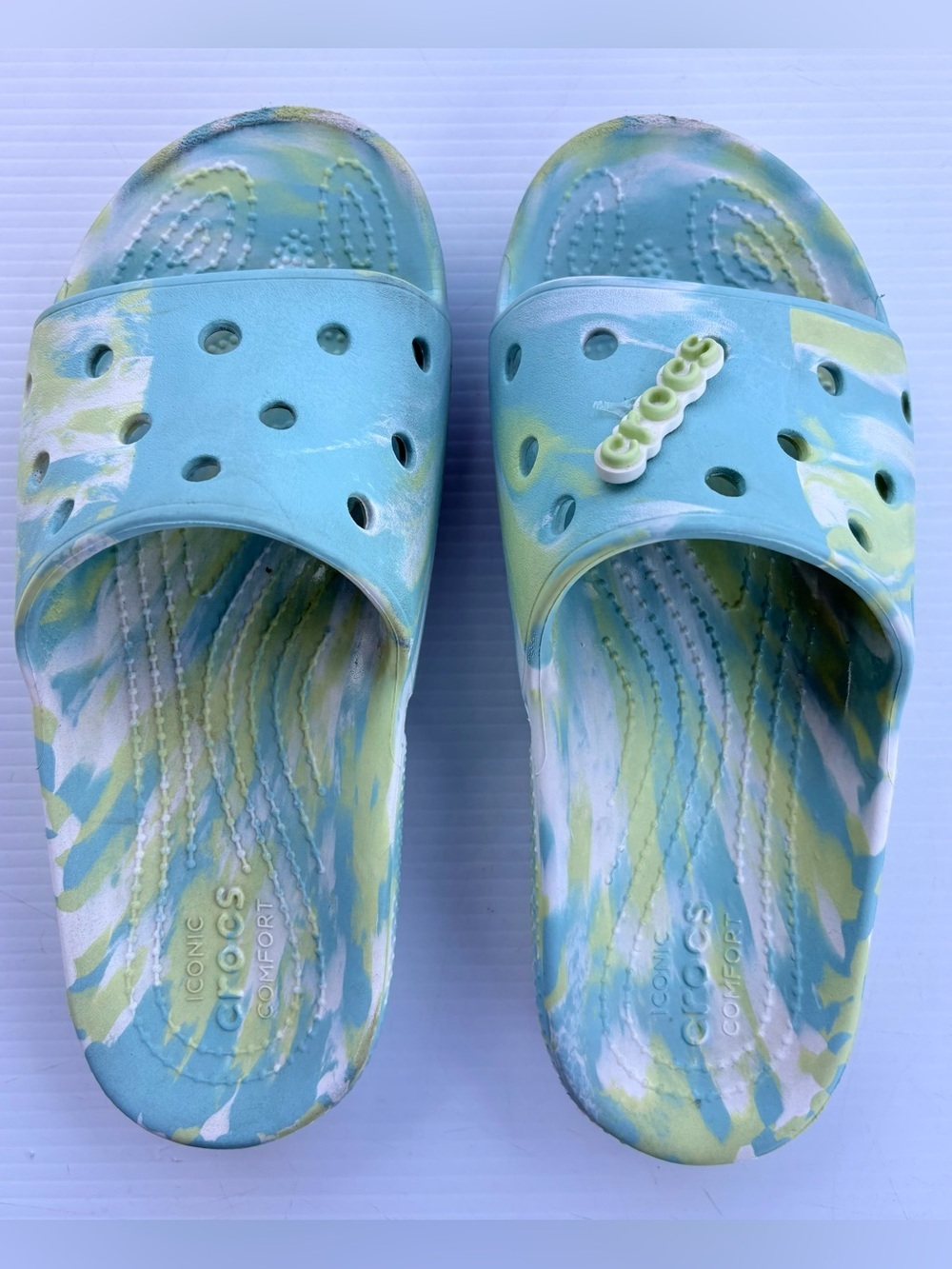 CROCS Slide Sandals in Light Blue, Lime Green, White